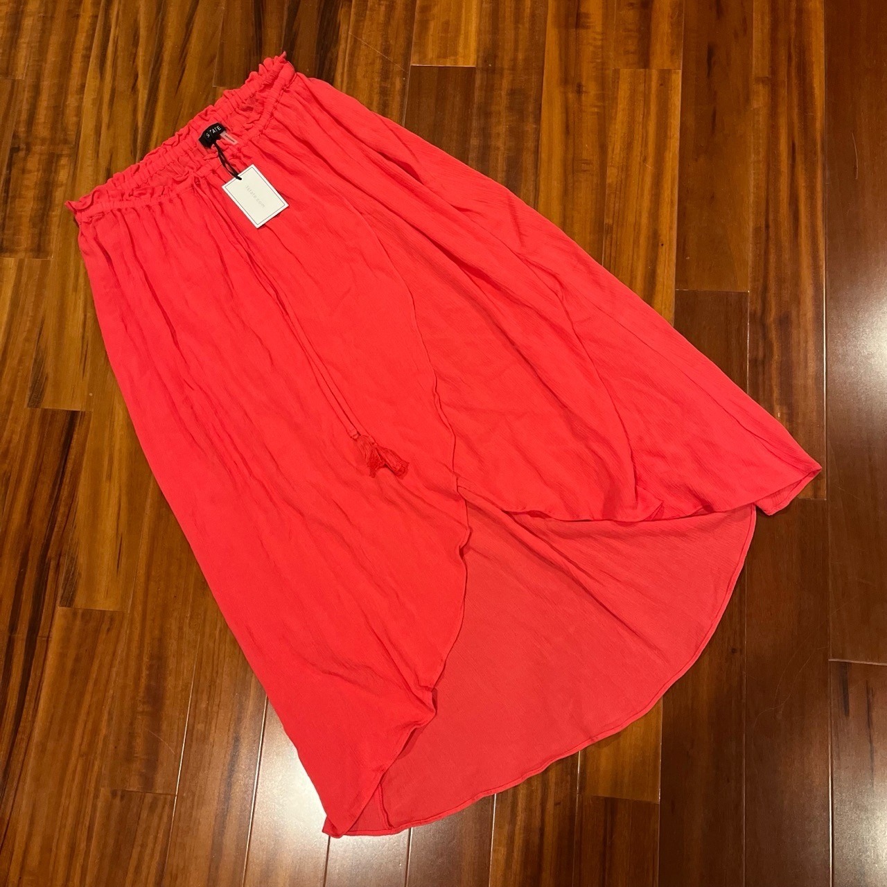 1 State Red Skirt Midi Elastic Waistband Drawstring High-Low Hi Lo New Sz Large
